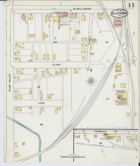Sanborn Fire Insurance Map from Bellefontaine, Logan County, Ohio (1892), Sheet #0011 - Historic Sanborn Fire Insurance Map Print, vintage old map wall art, antique decor, genealogy gift, Ohio Ohio map