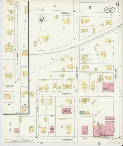 Sanborn Fire Insurance Map from Tyler, Smith County, Texas (1898), Sheet #0006 - Complete Map Set gallery image, historic Sanborn map, vintage wall art, Texas Texas