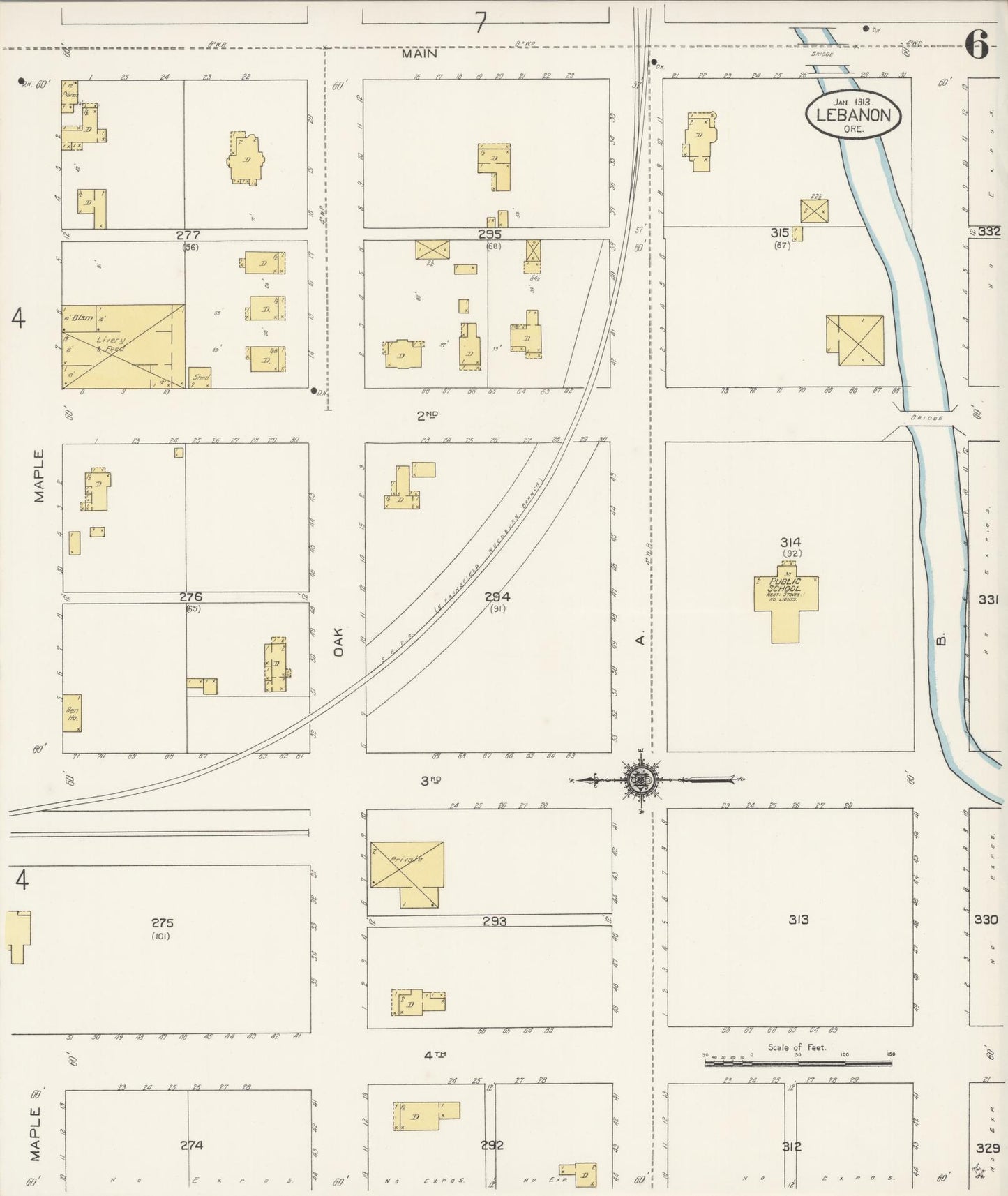 Sanborn Fire Insurance Map from Lebanon, Linn County, Oregon (1913), Sheet #0006 - Complete Map Set gallery image, historic Sanborn map, vintage wall art, Oregon Oregon