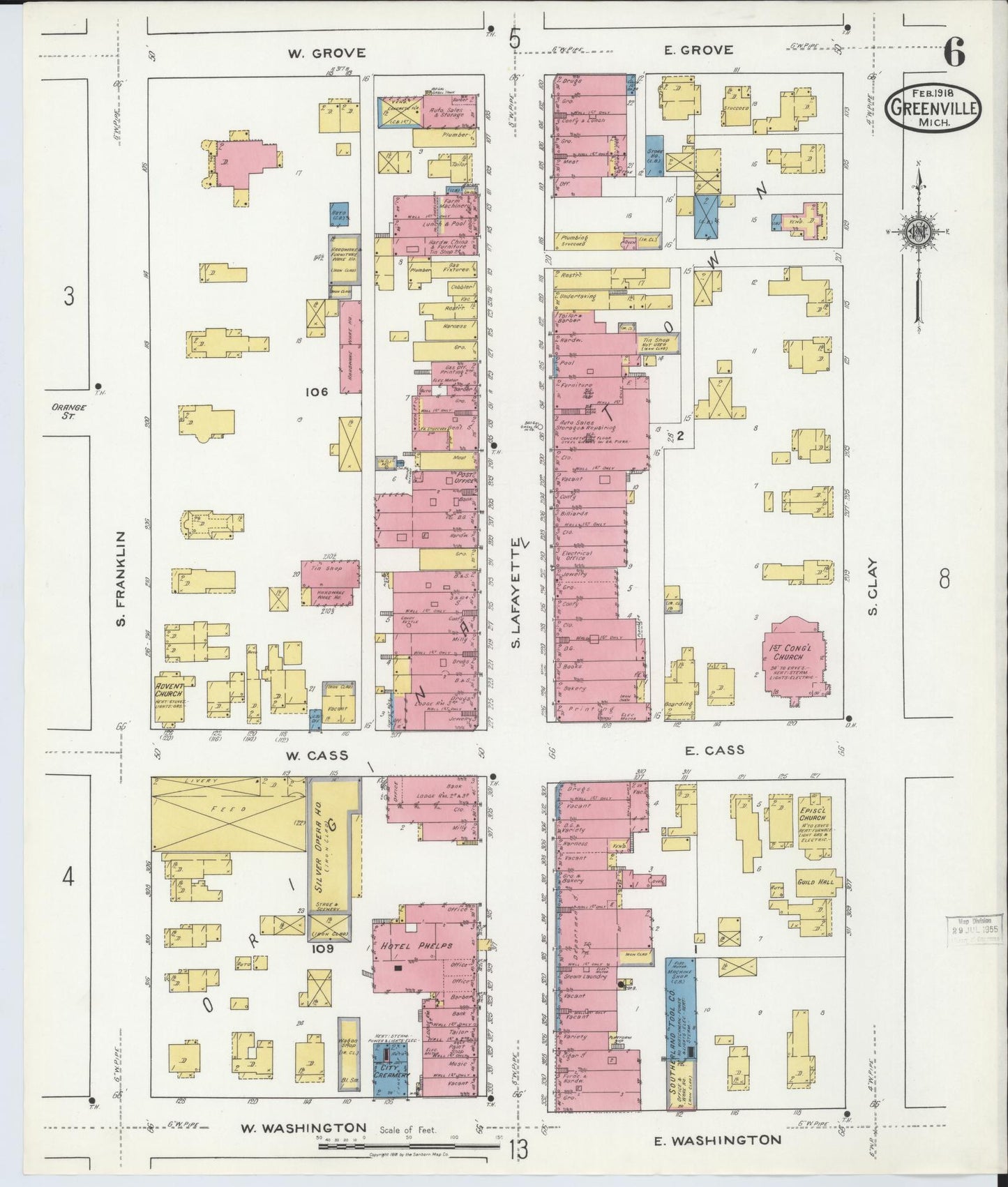Sanborn Fire Insurance Map from Greenville, Montcalm County, Michigan (1918), Sheet #0006 - Complete Map Set gallery image, historic Sanborn map, vintage wall art, Michigan Michigan