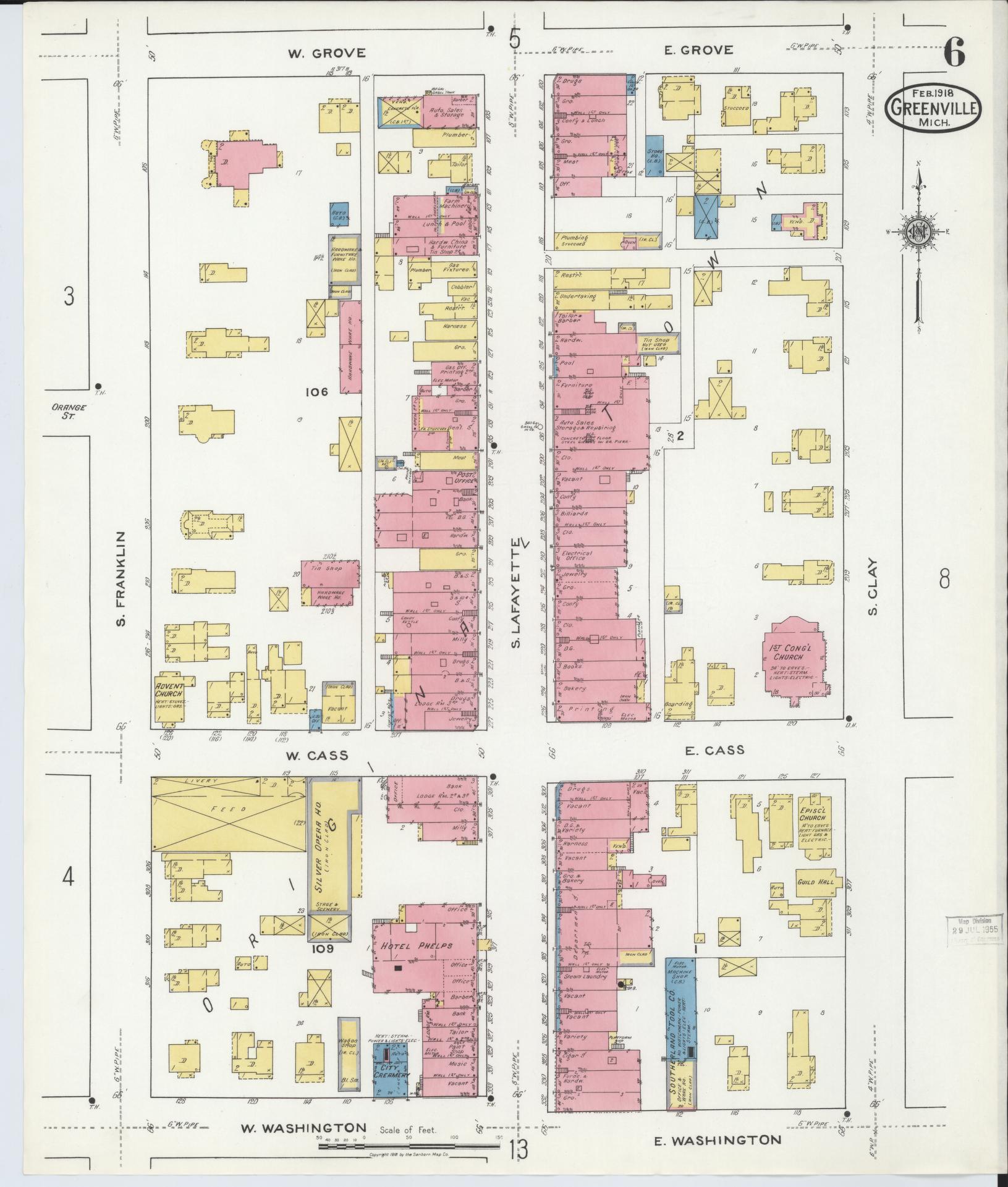 Sanborn Fire Insurance Map from Greenville, Montcalm County, Michigan (1918), Sheet #0006 - Complete Map Set gallery image, historic Sanborn map, vintage wall art, Michigan Michigan