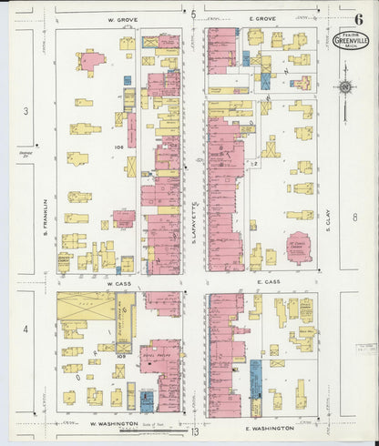 Sanborn Fire Insurance Map from Greenville, Montcalm County, Michigan (1918), Sheet #0006 - Complete Map Set gallery image, historic Sanborn map, vintage wall art, Michigan Michigan