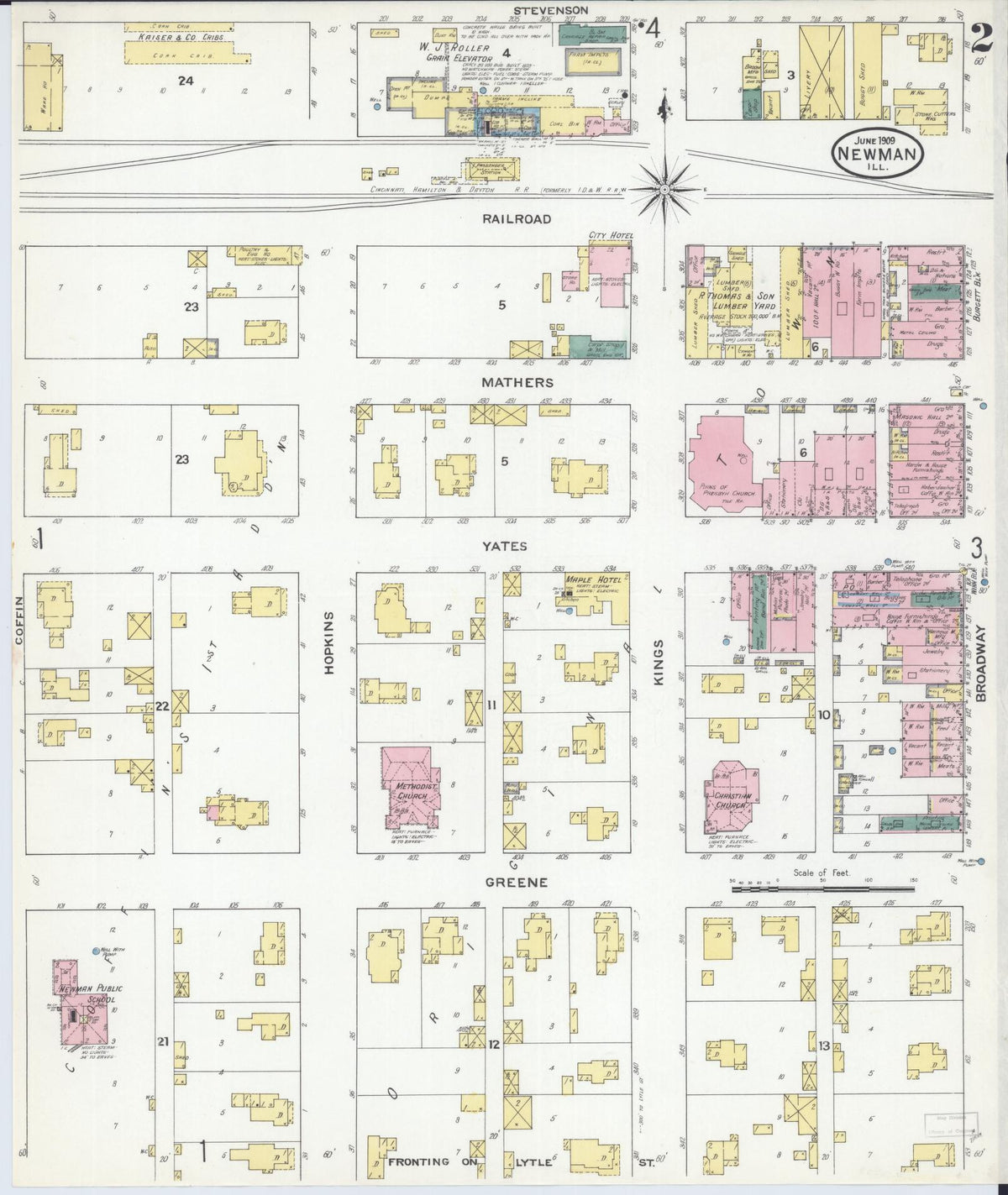 Sanborn Fire Insurance Map from Newman, Douglas County, Illinois (1909), Sheet #0002 - Complete Map Set gallery image, historic Sanborn map, vintage wall art, Illinois Illinois