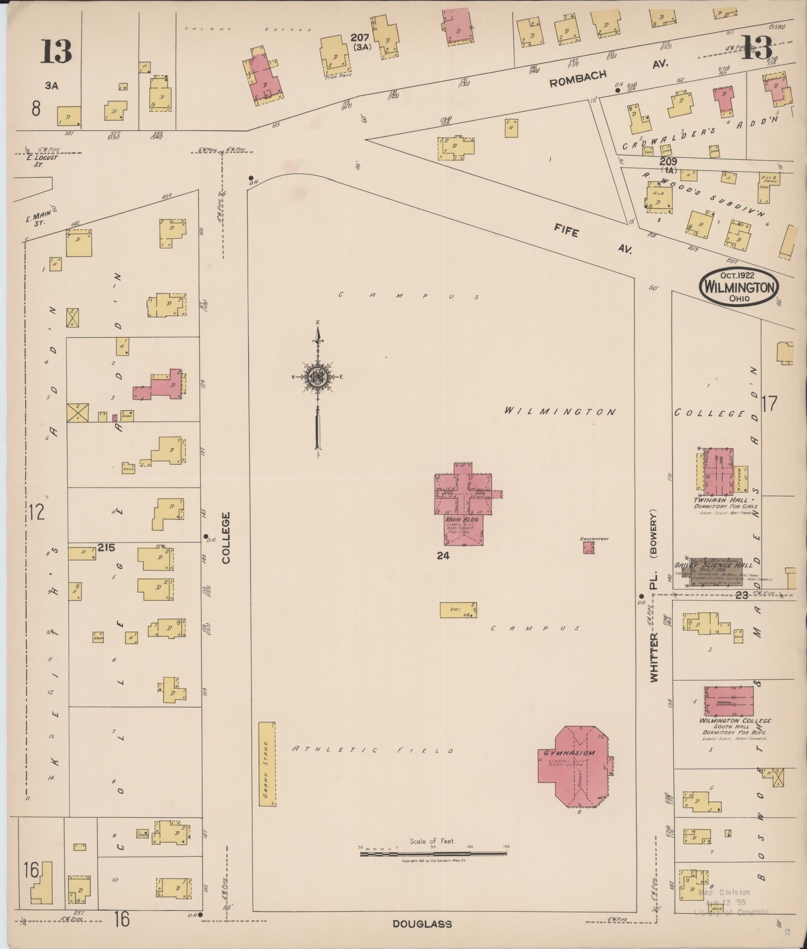 Sanborn Fire Insurance Map from Wilmington, Clinton County, Ohio (1922), Sheet #0013 - Complete Map Set gallery image, historic Sanborn map, vintage wall art, Ohio Ohio