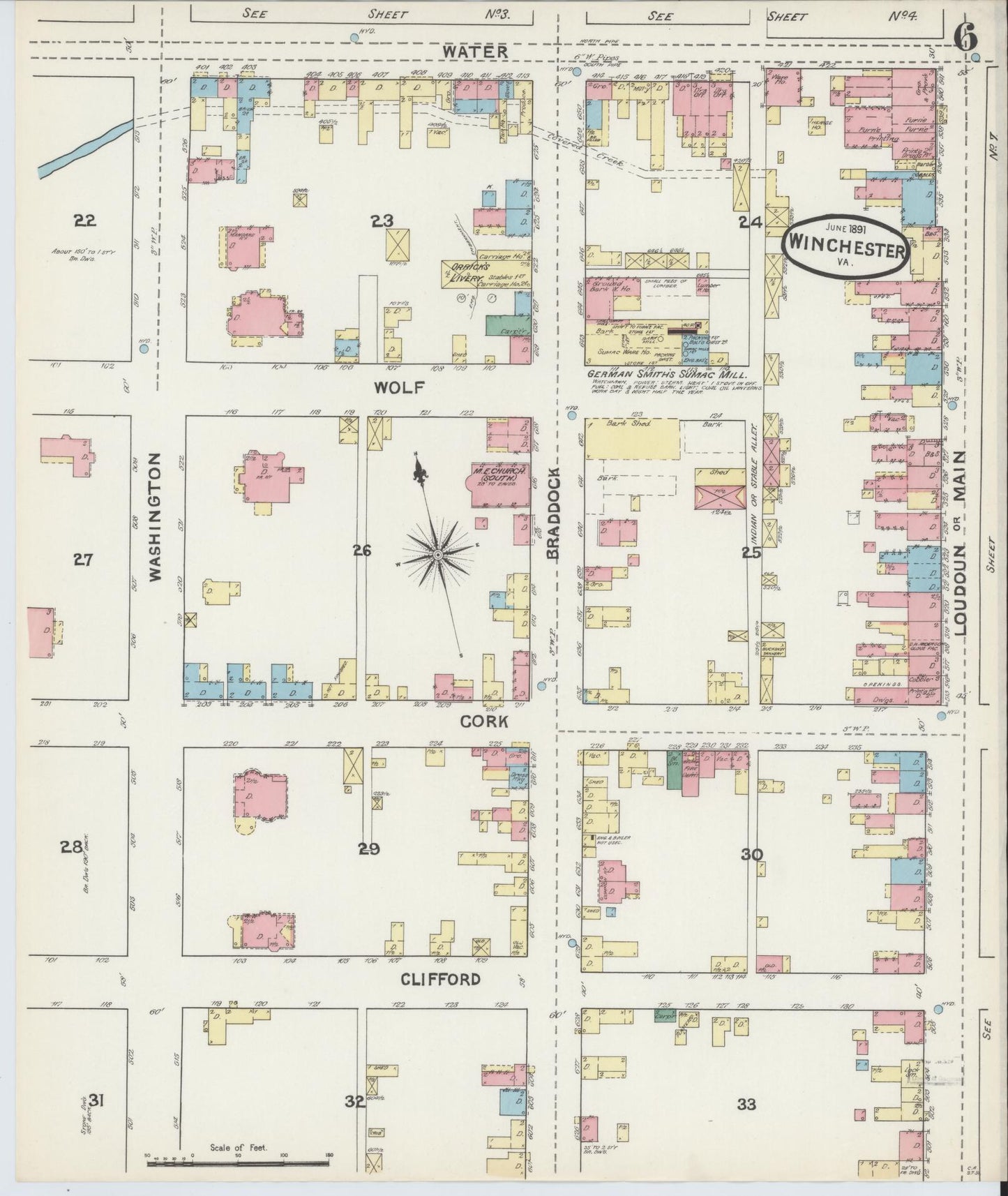 Sanborn Fire Insurance Map from Winchester, Independent Cities, Virginia (1891), Sheet #0006 - Complete Map Set gallery image, historic Sanborn map, vintage wall art, Virginia Virginia
