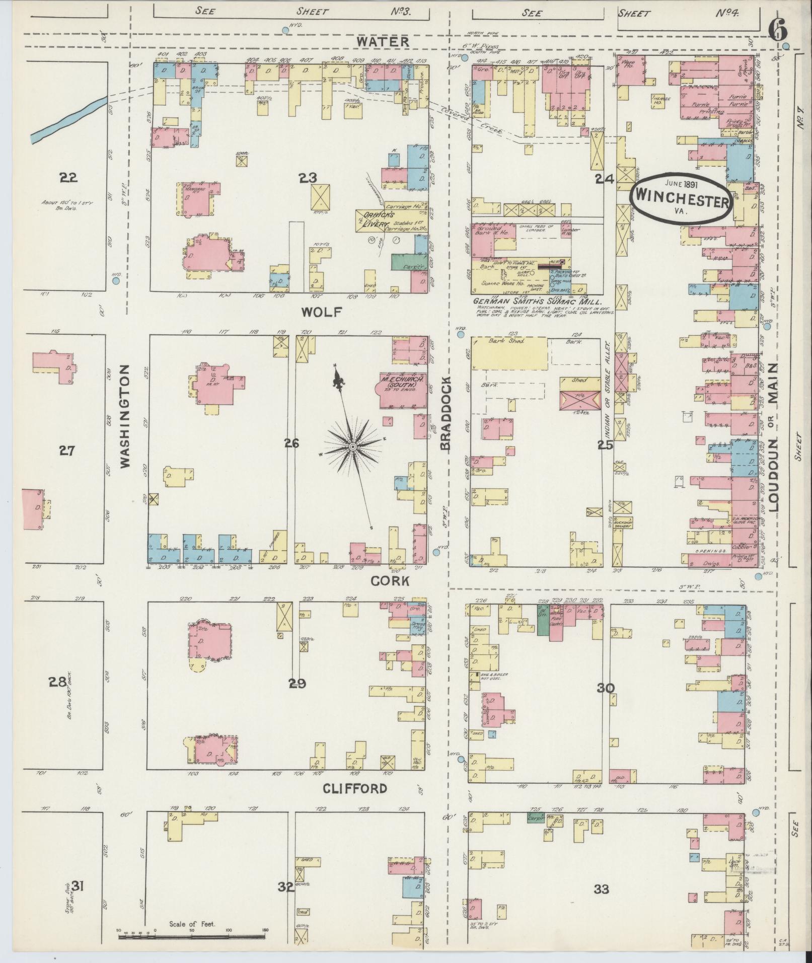 Sanborn Fire Insurance Map from Winchester, Independent Cities, Virginia (1891), Sheet #0006 - Complete Map Set gallery image, historic Sanborn map, vintage wall art, Virginia Virginia