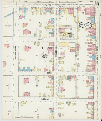 Sanborn Fire Insurance Map from Winchester, Independent Cities, Virginia (1891), Sheet #0006 - Complete Map Set gallery image, historic Sanborn map, vintage wall art, Virginia Virginia