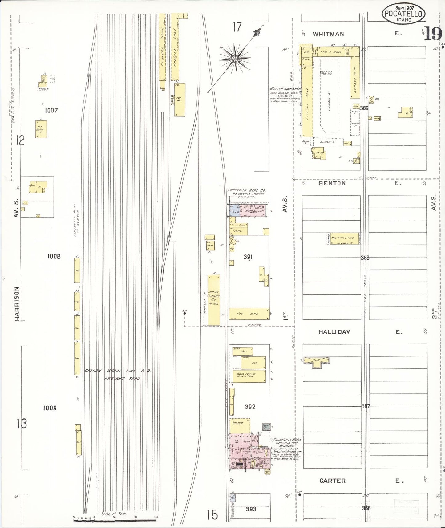 Sanborn Fire Insurance Map from Pocatello, Bannock County, Idaho (1907), Sheet #0019 - Complete Map Set gallery image, historic Sanborn map, vintage wall art, Idaho Idaho