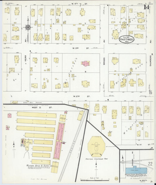 Sanborn Fire Insurance Map from Hastings, Adams County, Nebraska (1910), Sheet #0014 - Historic Sanborn Fire Insurance Map Print, vintage old map wall art, antique decor, genealogy gift, Nebraska Nebraska map