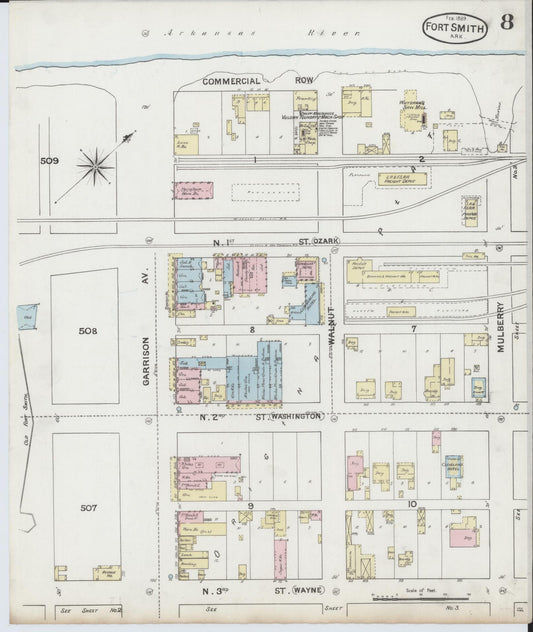 Sanborn Fire Insurance Map from Fort Smith, Sebastian County, Arkansas (1889), Sheet #0008 - Historic Sanborn Fire Insurance Map Print, vintage old map wall art, antique decor, genealogy gift, Arkansas Arkansas map