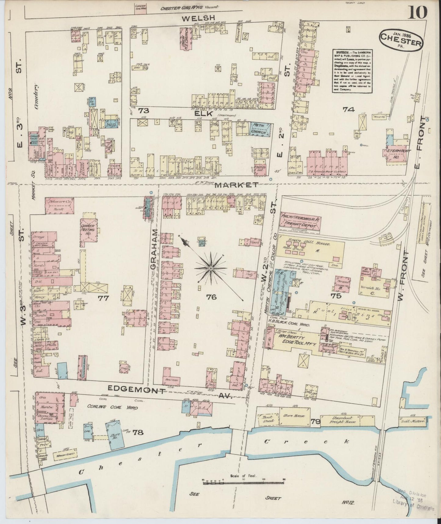 Sanborn Fire Insurance Map from Chester, Delaware County, Pennsylvania (1885), Sheet #0010 - Complete Map Set gallery image, historic Sanborn map, vintage wall art, Pennsylvania Pennsylvania