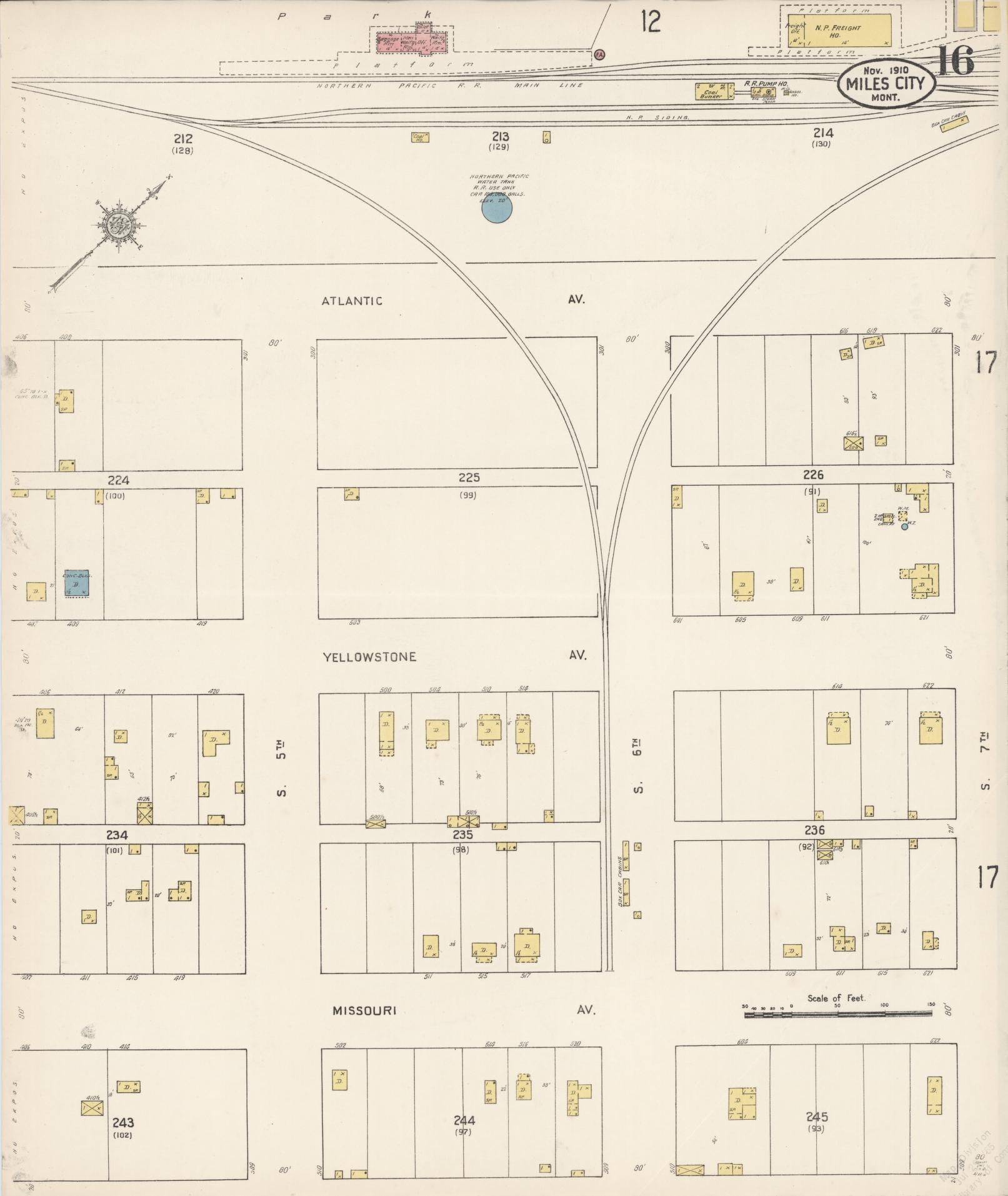 Sanborn Fire Insurance Map from Miles City, Custer County, Montana (1910), Sheet #0016 - Complete Map Set gallery image, historic Sanborn map, vintage wall art, Montana Montana