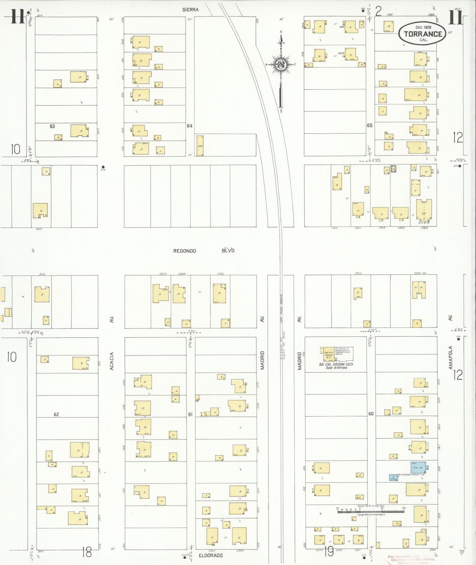 Sanborn Fire Insurance Map from Torrance, Los Angeles County, California (1929), Sheet #0011 - Complete Map Set gallery image, historic Sanborn map, vintage wall art, California California