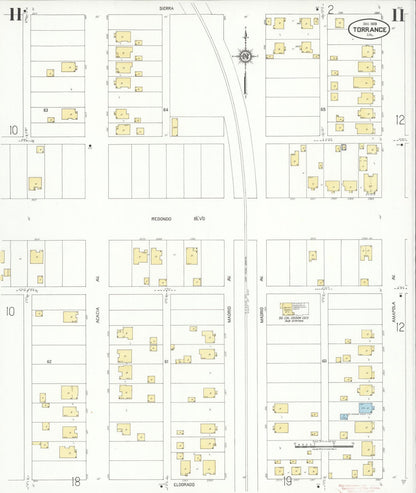 Sanborn Fire Insurance Map from Torrance, Los Angeles County, California (1929), Sheet #0011 - Complete Map Set gallery image, historic Sanborn map, vintage wall art, California California