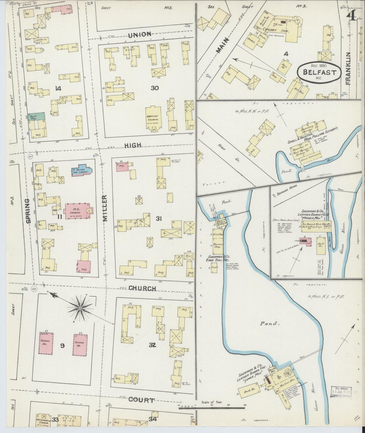 Sanborn Fire Insurance Map from Belfast, Waldo County, Maine (1890), Sheet #0004 - Complete Map Set gallery image, historic Sanborn map, vintage wall art, Maine Maine