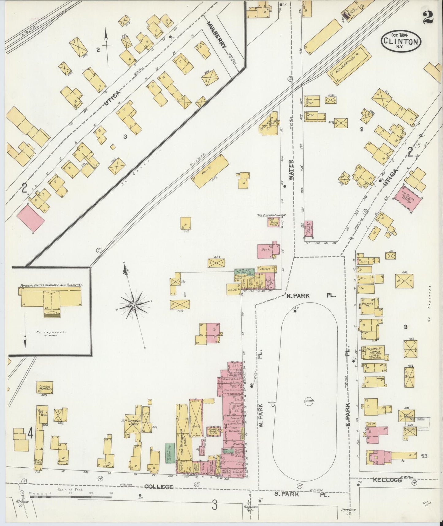Sanborn Fire Insurance Map from Clinton, Oneida County, New York (1904), Sheet #0002 - Complete Map Set gallery image, historic Sanborn map, vintage wall art, New York New York