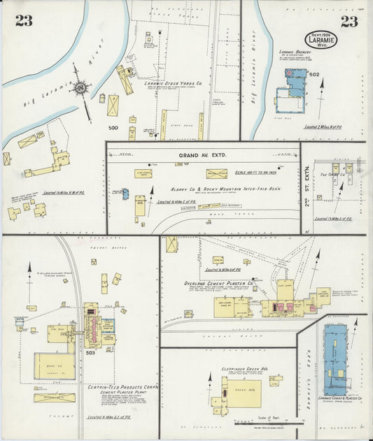 Sanborn Fire Insurance Map from Laramie, Albany County, Wyoming (1924), Sheet #0023 - Historic Sanborn Fire Insurance Map Print, vintage old map wall art, antique decor, genealogy gift, Wyoming Wyoming map