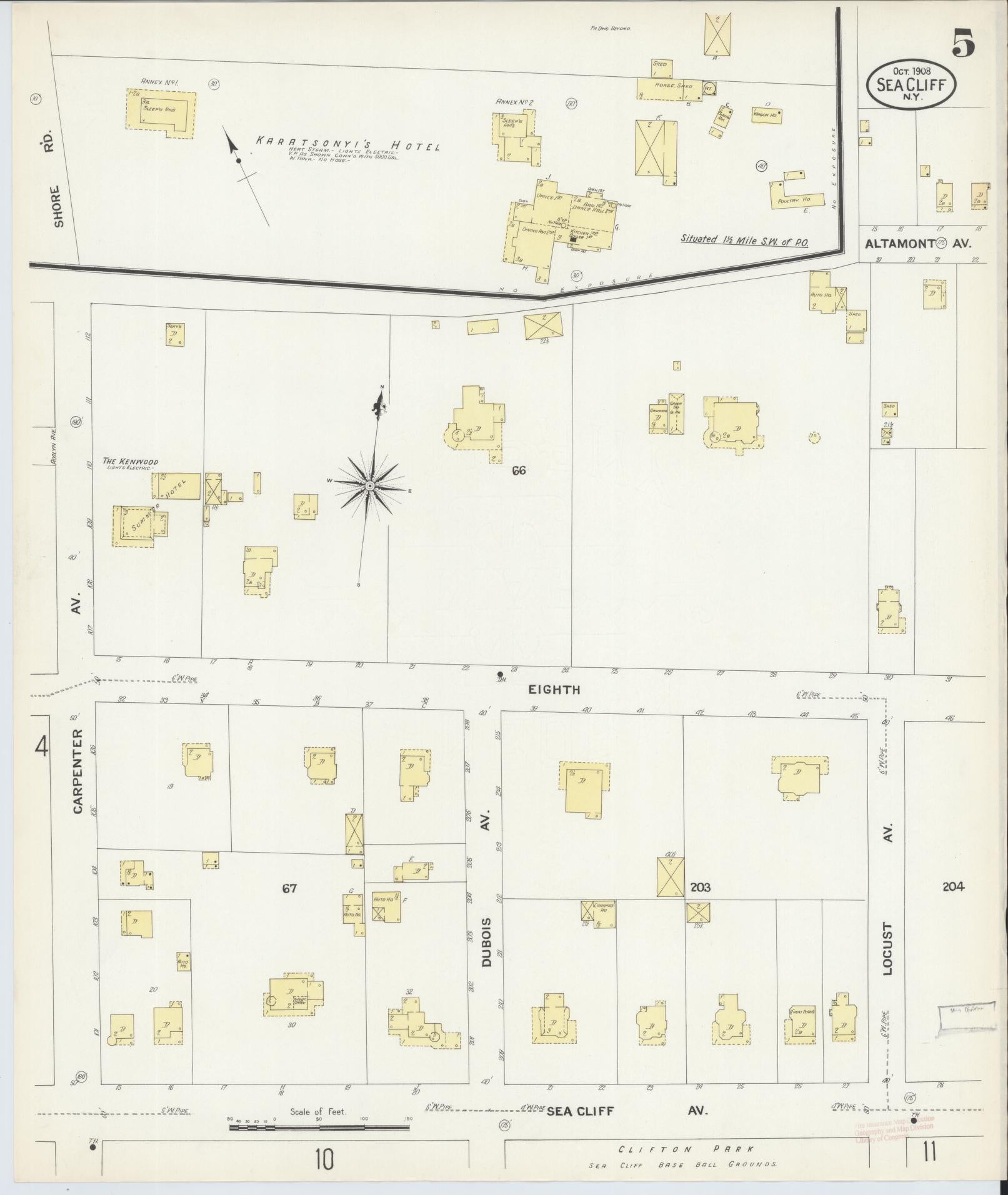 Sanborn Fire Insurance Map from Sea Cliff, Nassau County, New York (1908), Sheet #0005 - Complete Map Set gallery image, historic Sanborn map, vintage wall art, New York New York