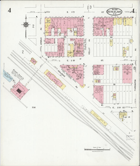 Sanborn Fire Insurance Map from Devils Lake, Ramsey County, North Dakota (1924), Sheet #0004 - Historic Sanborn Fire Insurance Map Print, vintage old map wall art, antique decor, genealogy gift, North Dakota North Dakota map