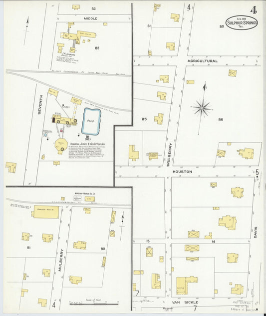 Sanborn Fire Insurance Map from Sulphur Springs, Hopkins County, Texas (1909), Sheet #0004 - Historic Sanborn Fire Insurance Map Print, vintage old map wall art, antique decor, genealogy gift, Texas Texas map