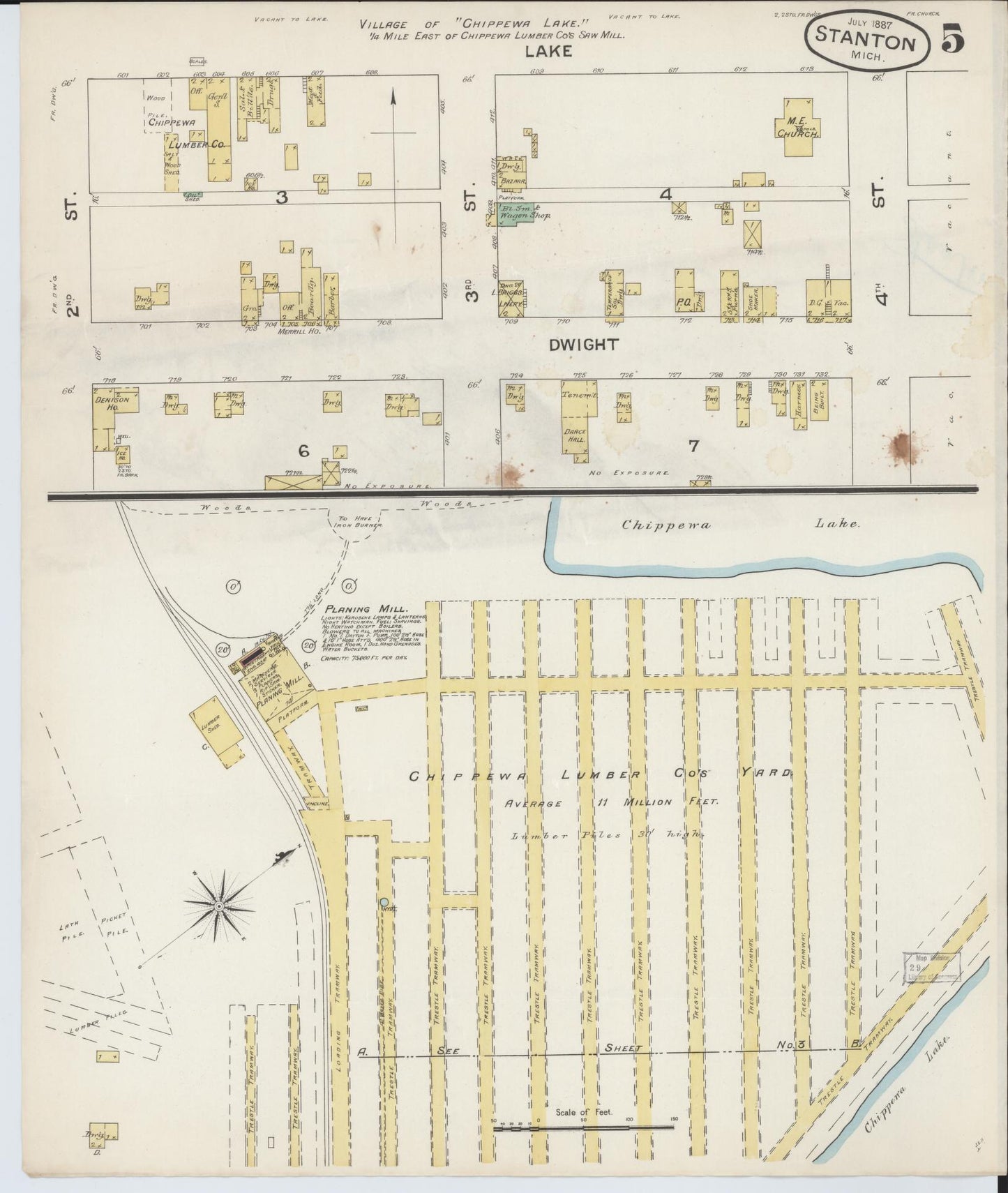 Sanborn Fire Insurance Map from Stanton, Montcalm County, Michigan (1887), Sheet #0005 - Historic Sanborn Fire Insurance Map Print, vintage old map wall art, antique decor, genealogy gift, Michigan Michigan map