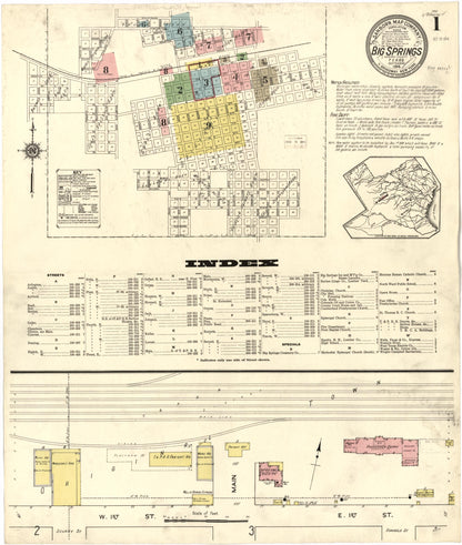 Sanborn Fire Insurance Map from Big Spring, Howard County, Texas (1914), Sheet #0001 - Historic Sanborn Fire Insurance Map Print, vintage old map wall art, antique decor, genealogy gift, Texas Texas map