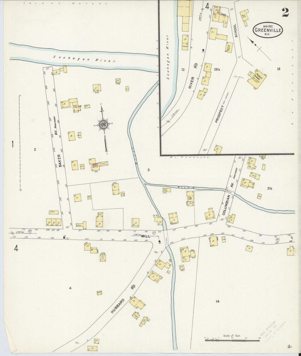 Sanborn Fire Insurance Map from Greenville, Hillsborough County, New Hampshire (1912), Sheet #0002 - Historic Sanborn Fire Insurance Map Print, vintage old map wall art, antique decor, genealogy gift, New Hampshire New Hampshire map