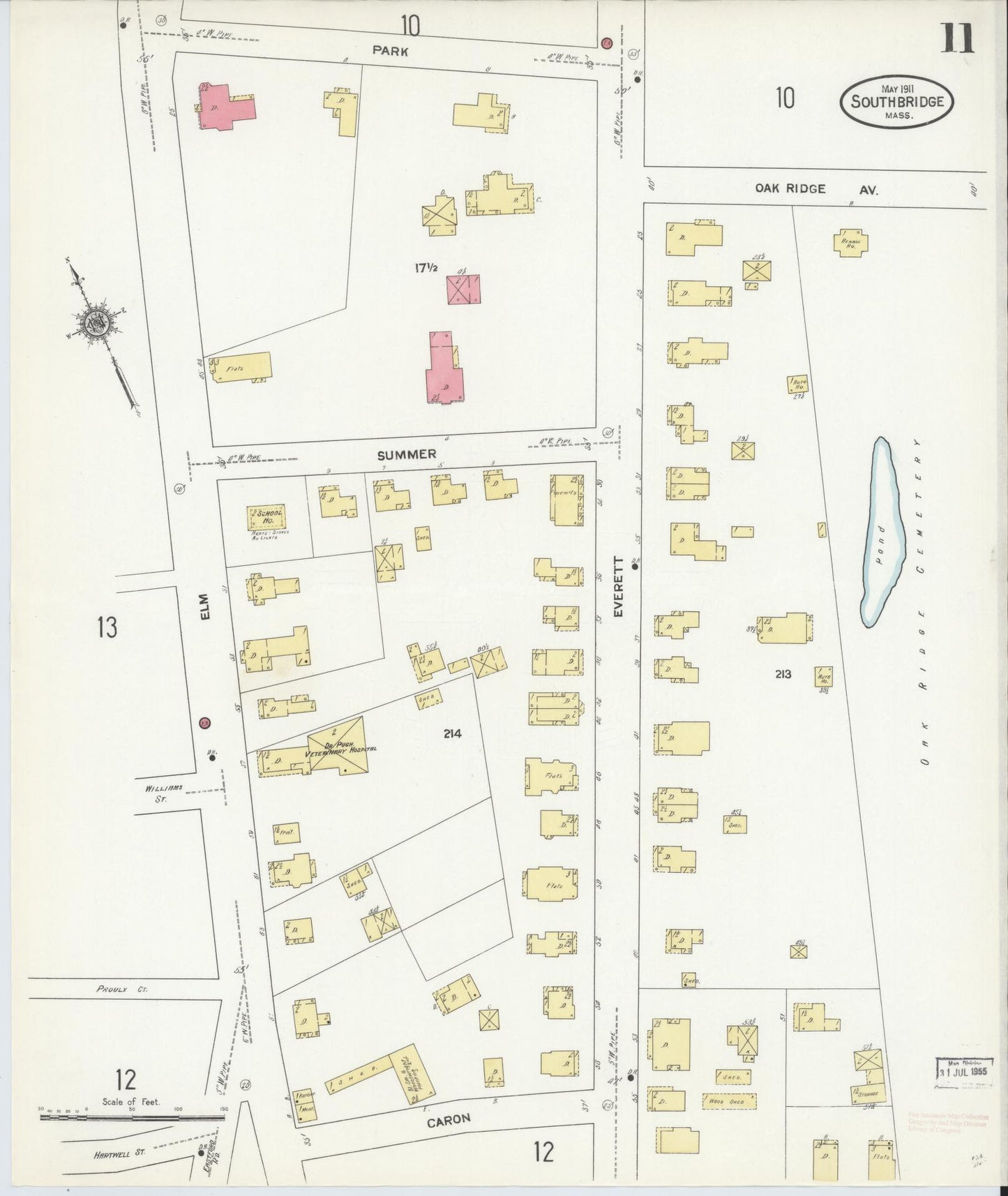 Sanborn Fire Insurance Map from Southbridge, Worcester County, Massachusetts (1911), Sheet #0011 - Historic Sanborn Fire Insurance Map Print, vintage old map wall art, antique decor, genealogy gift, Massachusetts Massachusetts map