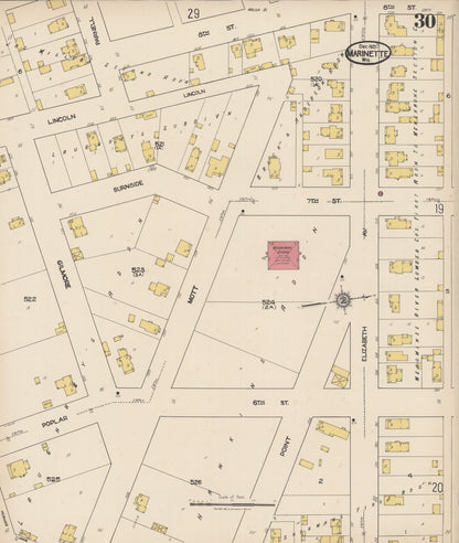 Sanborn Fire Insurance Map from Marinette, Marinette County, Wisconsin (1921), Sheet #0030 - Historic Sanborn Fire Insurance Map Print, vintage old map wall art, antique decor, genealogy gift, Wisconsin Wisconsin map