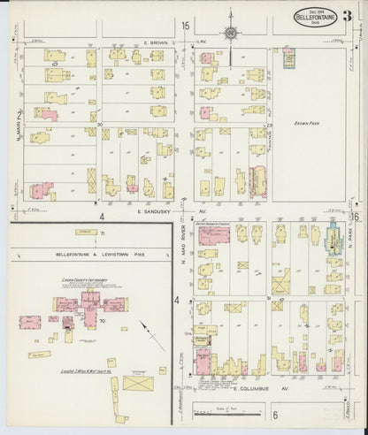 Sanborn Fire Insurance Map from Bellefontaine, Logan County, Ohio (1914), Sheet #0003 - Historic Sanborn Fire Insurance Map Print, vintage old map wall art, antique decor, genealogy gift, Ohio Ohio map