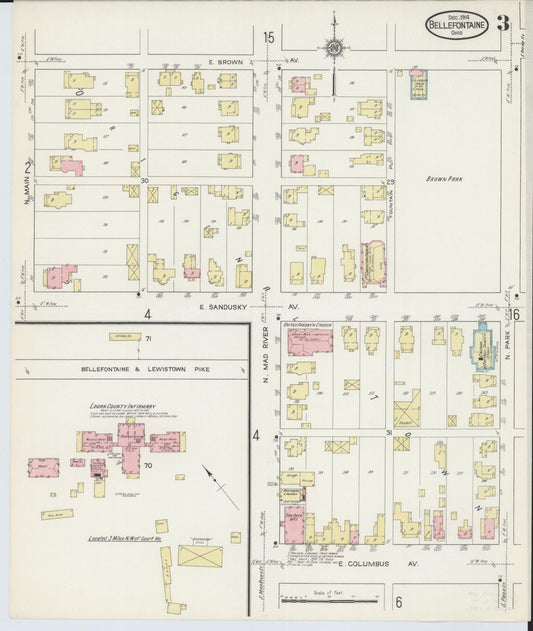 Sanborn Fire Insurance Map from Bellefontaine, Logan County, Ohio (1914), Sheet #0003 - Historic Sanborn Fire Insurance Map Print, vintage old map wall art, antique decor, genealogy gift, Ohio Ohio map