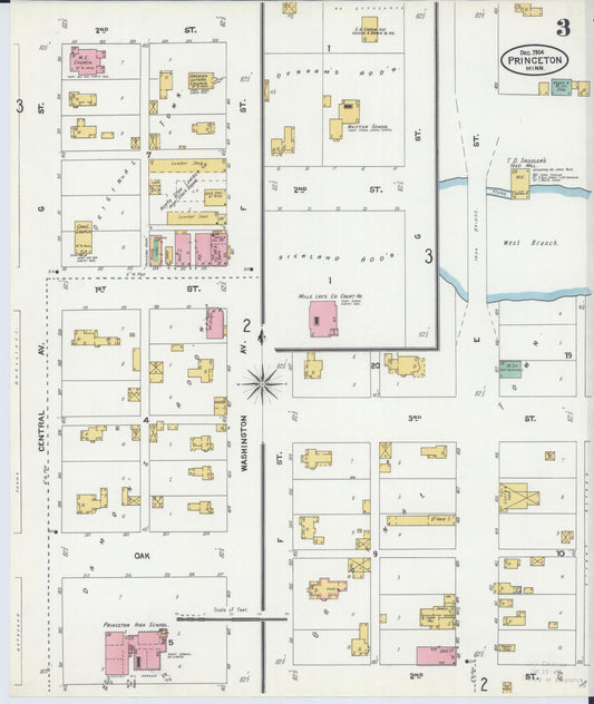 Sanborn Fire Insurance Map from Princeton, Mille Lacs County, Minnesota (1904), Sheet #0003 - Historic Sanborn Fire Insurance Map Print, vintage old map wall art, antique decor, genealogy gift, Minnesota Minnesota map