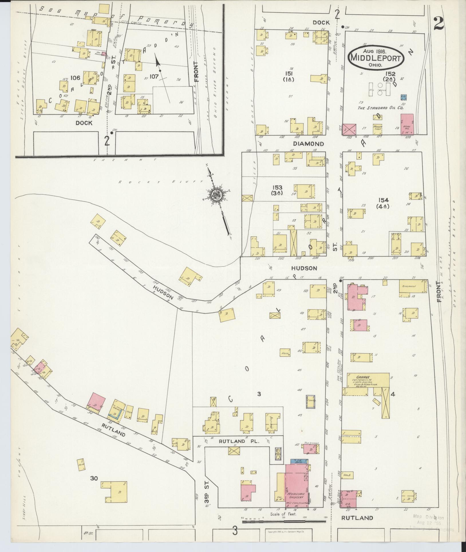 Sanborn Fire Insurance Map from Middleport, Meigs County, Ohio (1916), Sheet #0002 - Historic Sanborn Fire Insurance Map Print, vintage old map wall art, antique decor, genealogy gift, Ohio Ohio map