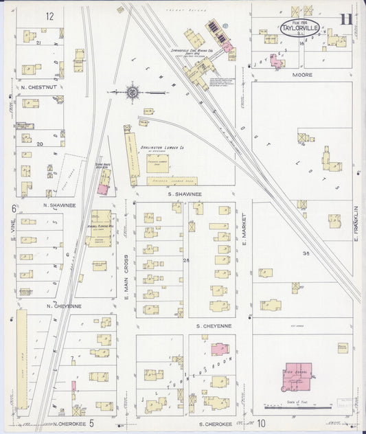 Sanborn Fire Insurance Map from Taylorville, Christian County, Illinois (1914), Sheet #0011 - Historic Sanborn Fire Insurance Map Print, vintage old map wall art, antique decor, genealogy gift, Illinois Illinois map