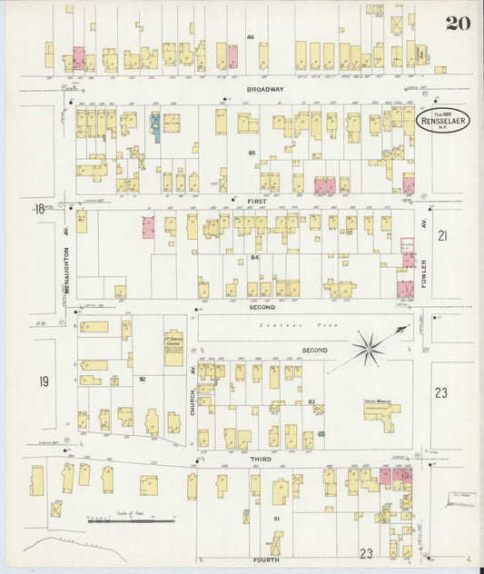 Sanborn Fire Insurance Map from Rensselaer, Rensselaer County, New York (1909), Sheet #0020 - Historic Sanborn Fire Insurance Map Print, vintage old map wall art, antique decor, genealogy gift, New York New York map
