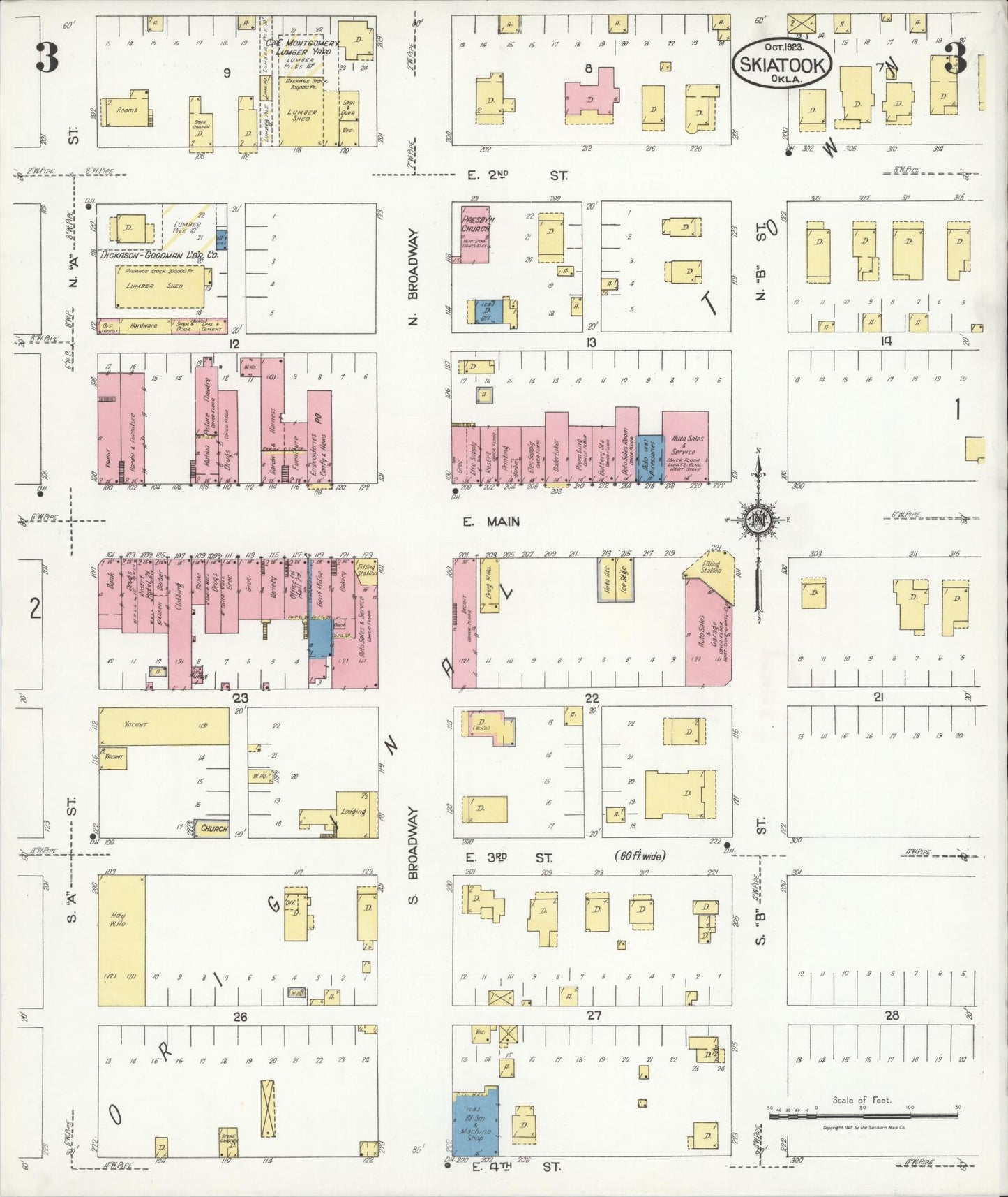 Sanborn Fire Insurance Map from Skiatook, Tulsa And Osage Counties, Oklahoma (1923), Sheet #0003 - Historic Sanborn Fire Insurance Map Print, vintage old map wall art, antique decor, genealogy gift, Oklahoma Oklahoma map