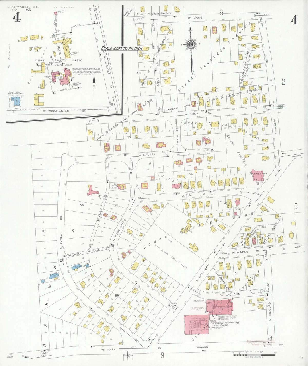 Sanborn Fire Insurance Map from Libertyville, Lake County, Illinois (1933), Sheet #0004 - Complete Map Set gallery image, historic Sanborn map, vintage wall art, Illinois Illinois