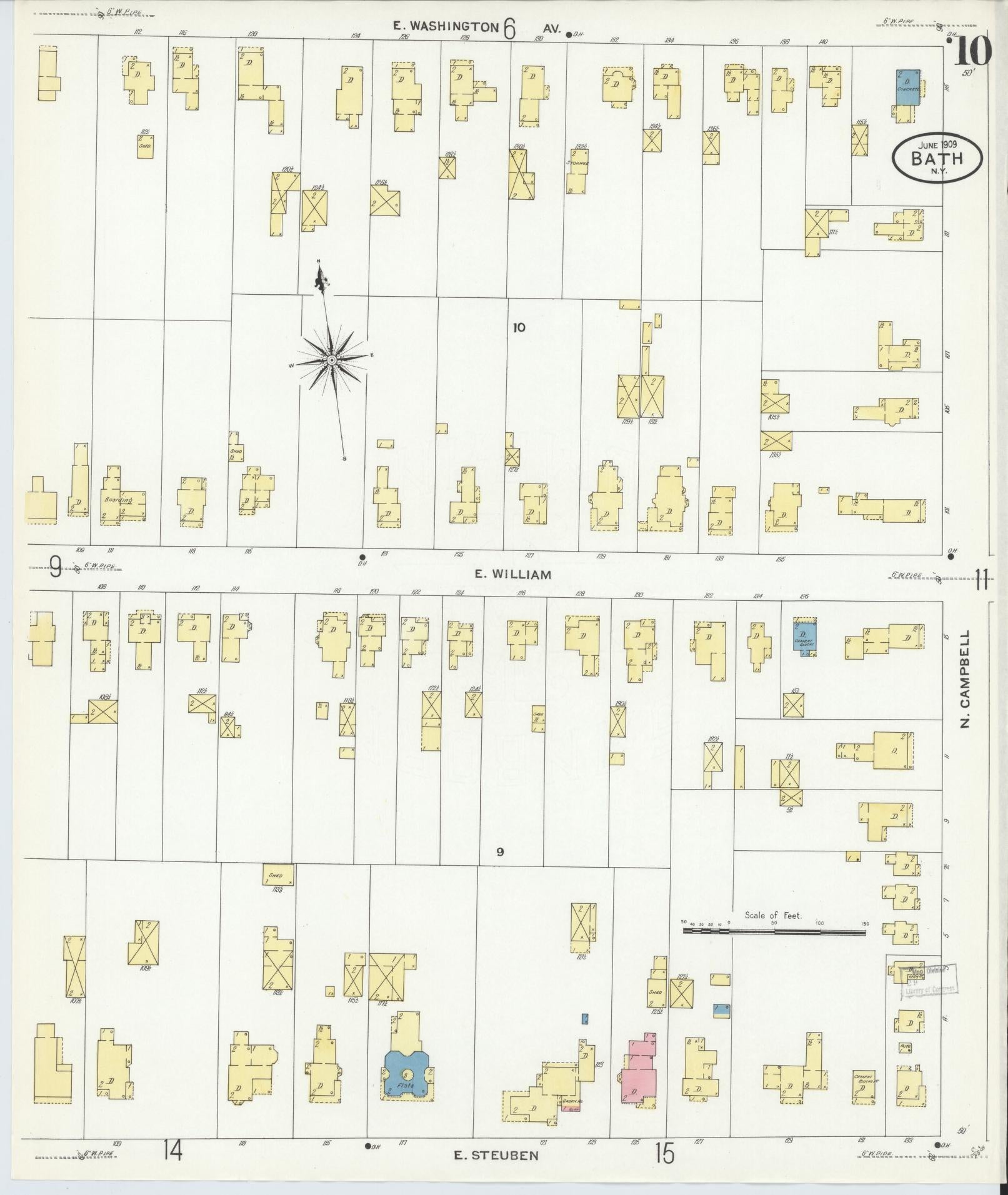 Sanborn Fire Insurance Map from Bath, Steuben County, New York (1909), Sheet #0010 - Complete Map Set gallery image, historic Sanborn map, vintage wall art, New York New York