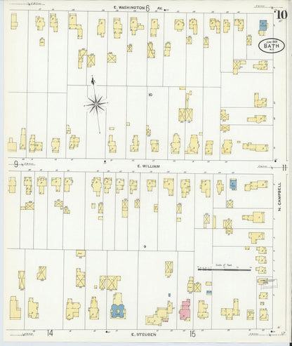 Sanborn Fire Insurance Map from Bath, Steuben County, New York (1909), Sheet #0010 - Complete Map Set gallery image, historic Sanborn map, vintage wall art, New York New York
