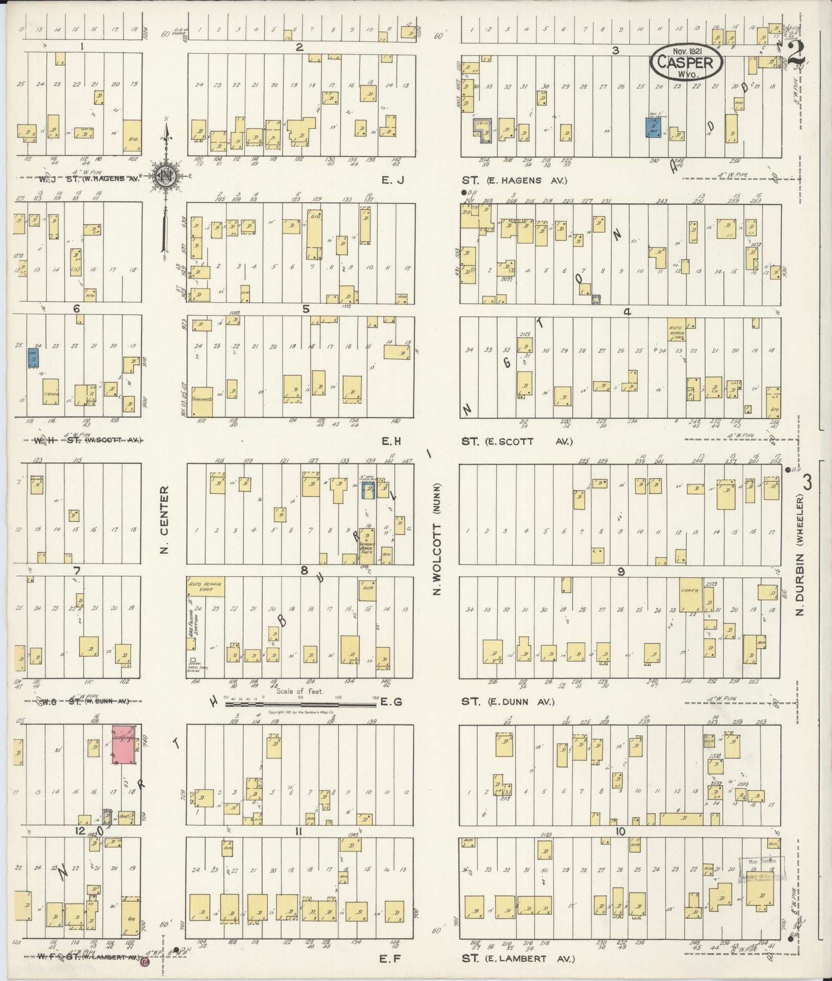 Sanborn Fire Insurance Map from Casper, Natrona County, Wyoming (1921), Sheet #0003 - Complete Map Set gallery image, historic Sanborn map, vintage wall art, Wyoming Wyoming