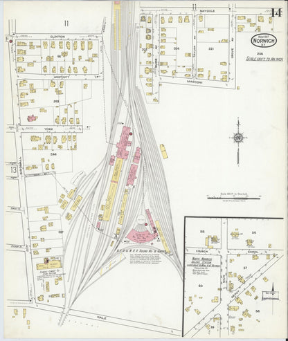 Sanborn Fire Insurance Map from Norwich, Chenango County, New York (1917), Sheet #0014 - Historic Sanborn Fire Insurance Map Print, vintage old map wall art, antique decor, genealogy gift, New York New York map