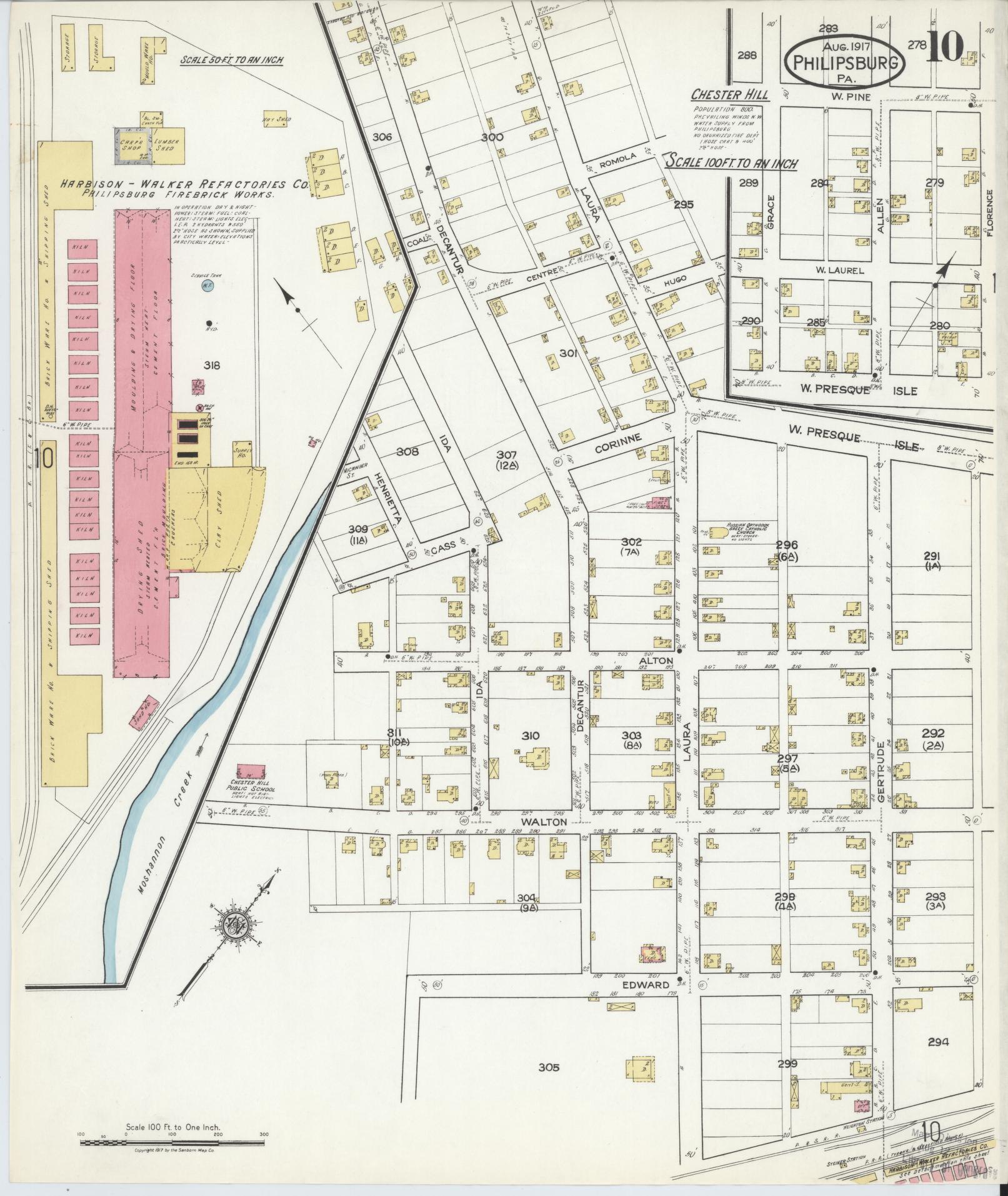 Sanborn Fire Insurance Map from Philipsburg, Centre County, Pennsylvania (1917), Sheet #0010 - Historic Sanborn Fire Insurance Map Print, vintage old map wall art, antique decor, genealogy gift, Pennsylvania Pennsylvania map