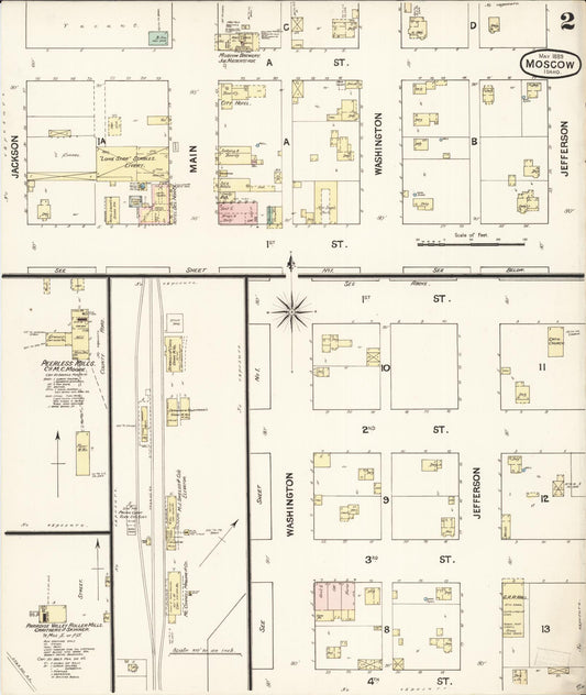 Sanborn Fire Insurance Map from Moscow, Latah County, Idaho (1889), Sheet #0002 - Historic Sanborn Fire Insurance Map Print, vintage old map wall art, antique decor, genealogy gift, Idaho Idaho map