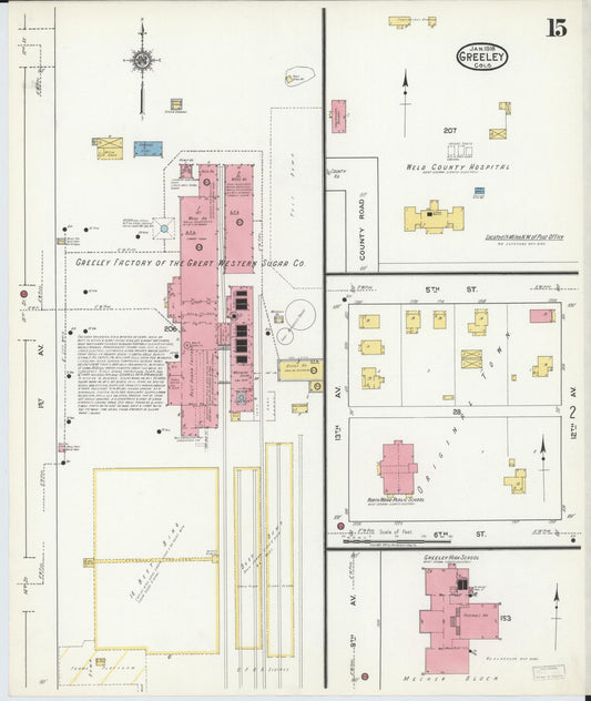 Sanborn Fire Insurance Map from Greeley, Weld County, Colorado (1918), Sheet #0015 - Historic Sanborn Fire Insurance Map Print, vintage old map wall art, antique decor, genealogy gift, Colorado Colorado map