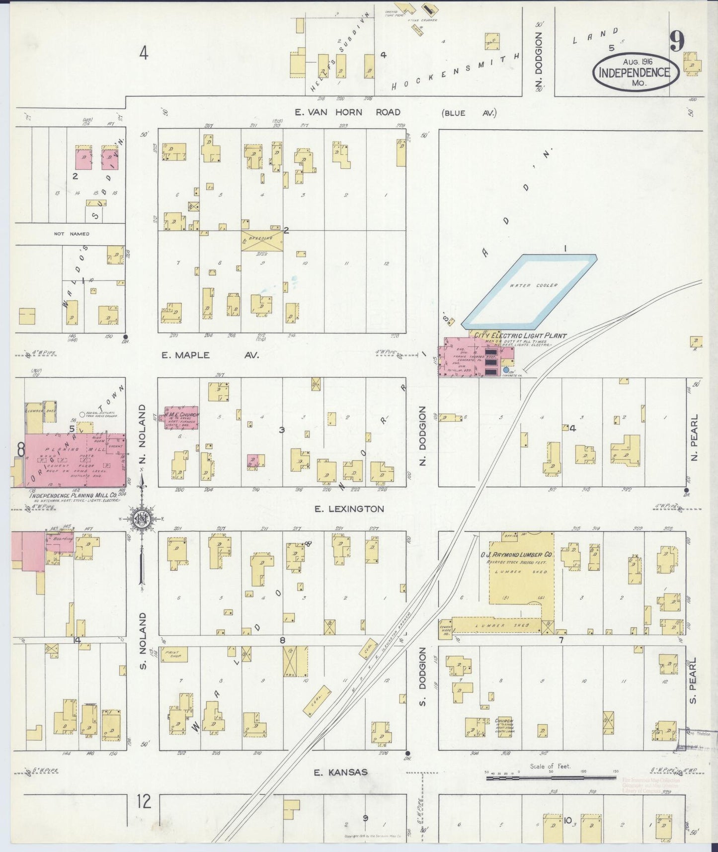 Sanborn Fire Insurance Map from Independence, Jackson County, Missouri (1916), Sheet #0009 - Complete Map Set gallery image, historic Sanborn map, vintage wall art, Missouri Missouri