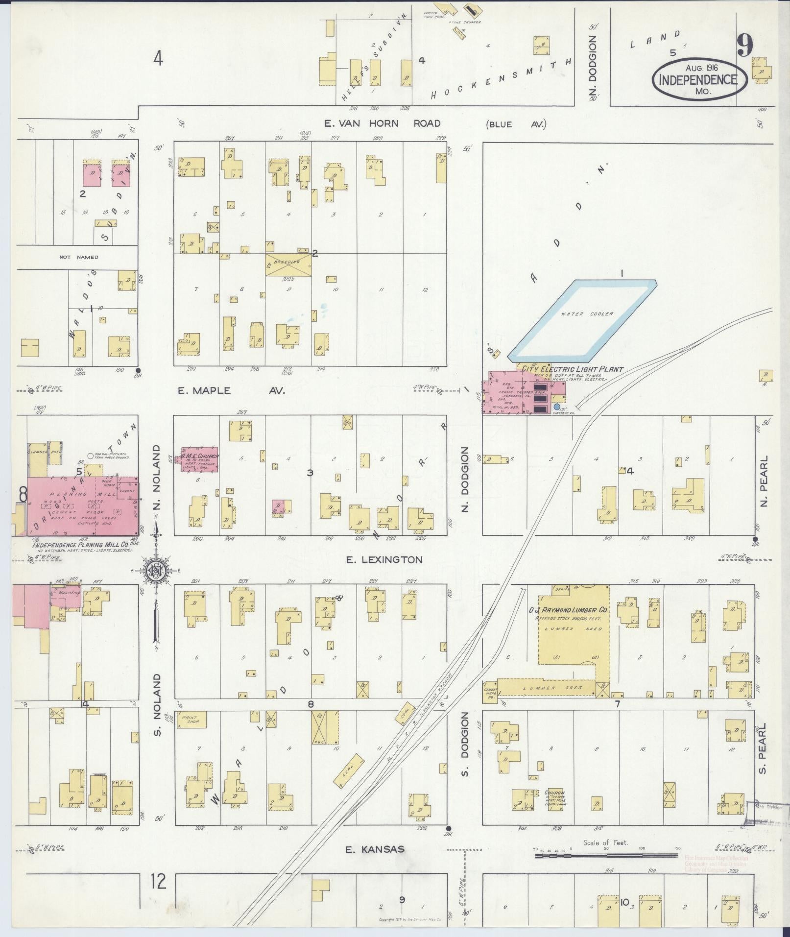 Sanborn Fire Insurance Map from Independence, Jackson County, Missouri (1916), Sheet #0009 - Complete Map Set gallery image, historic Sanborn map, vintage wall art, Missouri Missouri