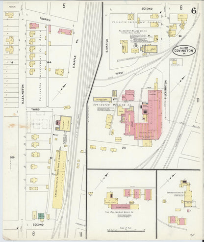Sanborn Fire Insurance Map from Covington, Independent Cities, Virginia (1907), Sheet #0006 - Complete Map Set gallery image, historic Sanborn map, vintage wall art, Virginia Virginia