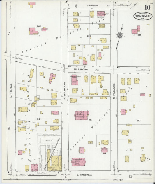 Sanborn Fire Insurance Map from Edwardsville, Madison County, Illinois (1921), Sheet #0010 - Historic Sanborn Fire Insurance Map Print, vintage old map wall art, antique decor, genealogy gift, Illinois Illinois map