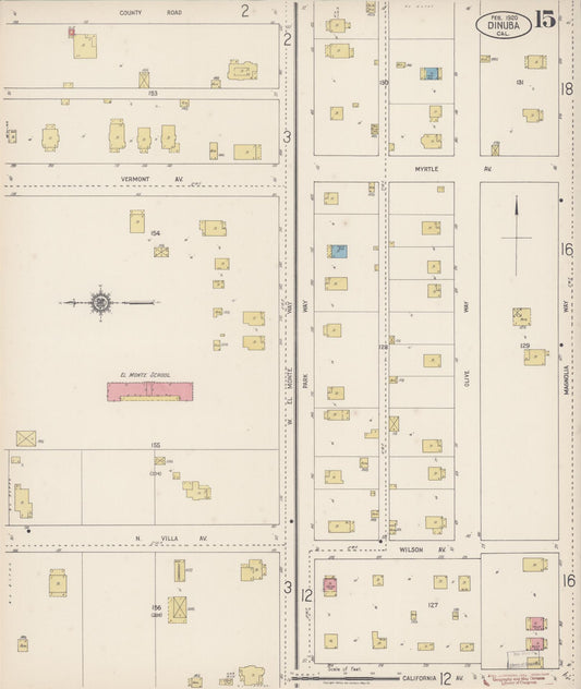 Sanborn Fire Insurance Map from Dinuba, Tulare County, California (1920), Sheet #0015 - Historic Sanborn Fire Insurance Map Print, vintage old map wall art, antique decor, genealogy gift, California California map