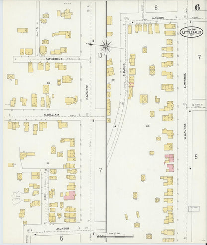 Sanborn Fire Insurance Map from Little Falls, Herkimer County, New York (1906), Sheet #0006 - Historic Sanborn Fire Insurance Map Print, vintage old map wall art, antique decor, genealogy gift, New York New York map
